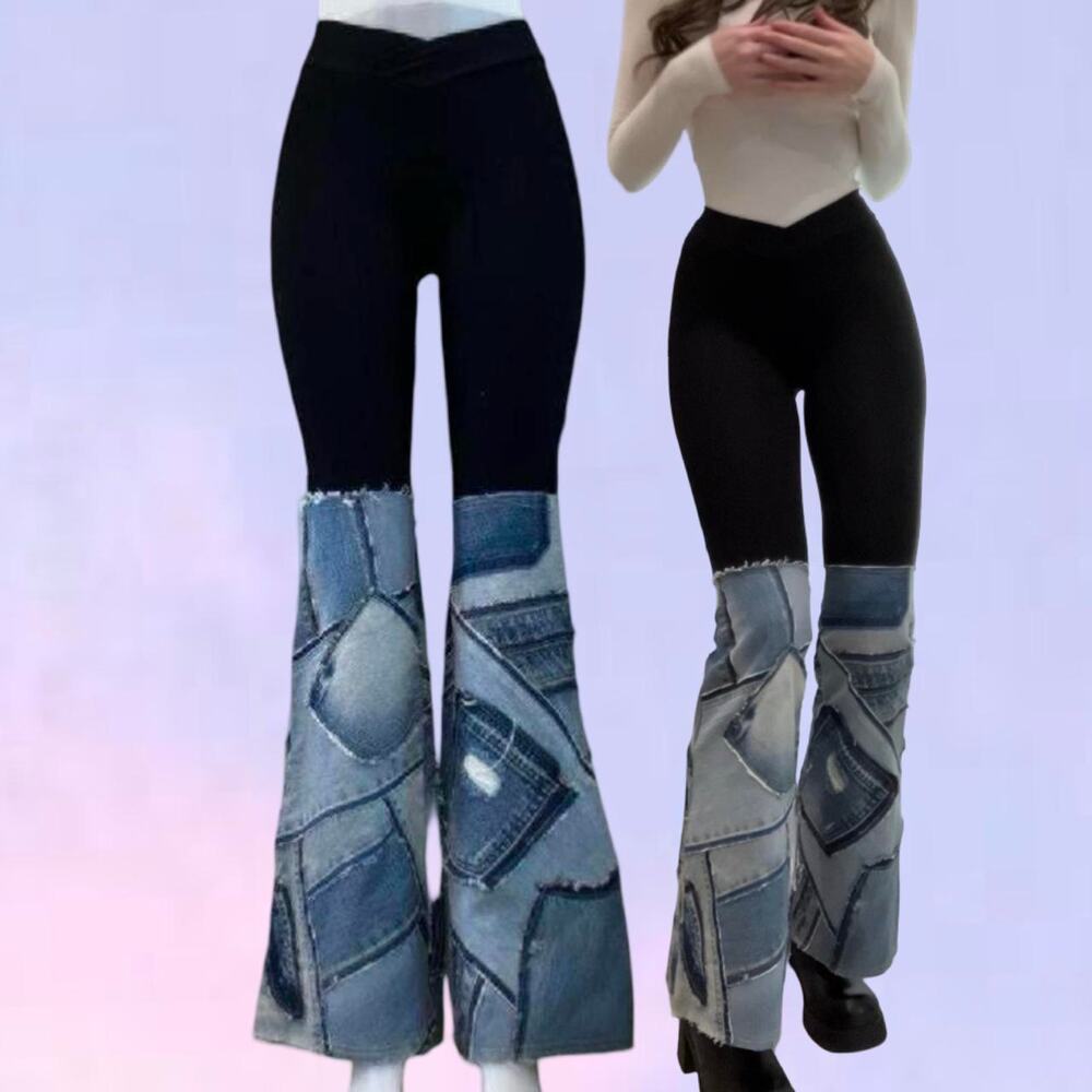 Vintage 90s y2k denim patchwork flare pants